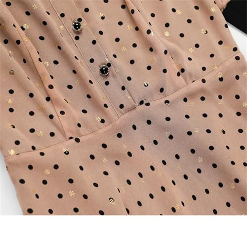 Las Mujeres De Verano De Puntos Vestido De Contraste De Color De Manga Corta Vestido De Gasa Elegante Simplicidad De Vestir Apricot Dot L