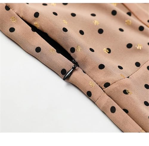 Las Mujeres De Verano De Puntos Vestido De Contraste De Color De Manga Corta Vestido De Gasa Elegante Simplicidad De Vestir Apricot Dot L