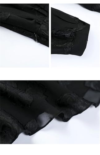 Las Mujeres Jacquard Vestido Largo Hueco A Cabo O-Cuello De Manga Larga Delgado Elegante Vestido Negro Que Fluye Black M