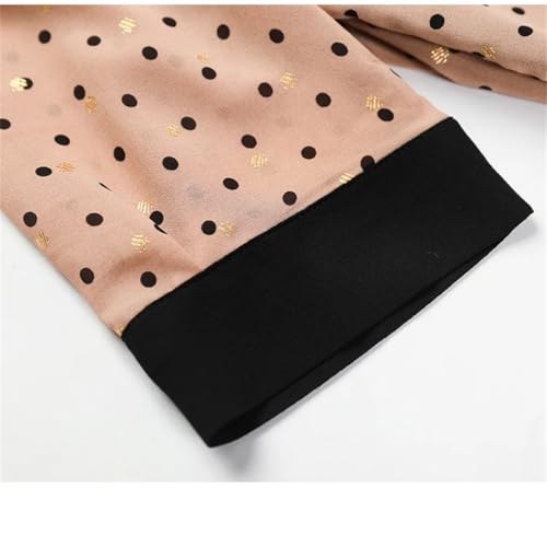 Las Mujeres De Verano De Puntos Vestido De Contraste De Color De Manga Corta Vestido De Gasa Elegante Simplicidad De Vestir Apricot Dot L