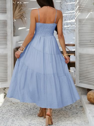 CHENZKBD Vestido de Mujer Summer Casual Mujeres para Maxi Sundress Spaghetti Strap Bow Flowing Vestido-Azul-Metro