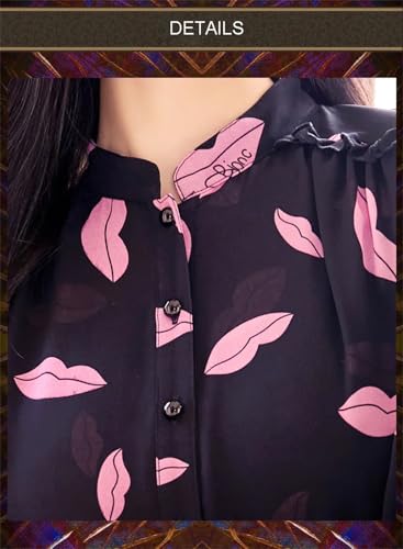 Las Mujeres De Impresión De Vacaciones De Cuello De Pie De Manga Larga Tobillo-Longitud del Vestido Elegante Vestido De Playa Que Fluye Picture Color L