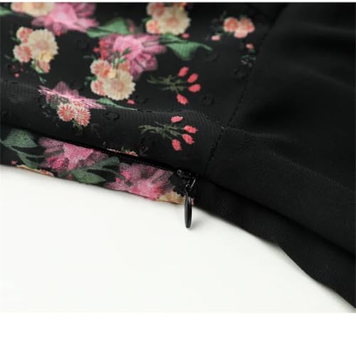 Mujeres Primavera Verano Floral Vestido De Gasa Cuello Camisa Delgado Vestido Largo Elegante Fluye Vestido De Media Pierna Floral S