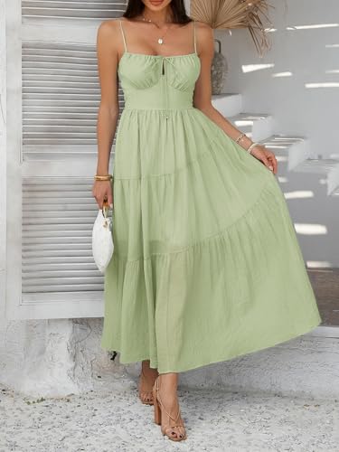 CHENZKBD Vestido de Mujer Summer Casual Mujeres para Maxi Sundress Spaghetti Strap Bow Flowing Vestido-Azul-Metro