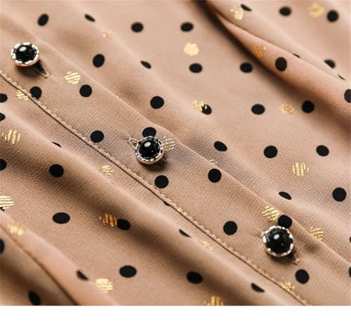 Las Mujeres De Verano De Puntos Vestido De Contraste De Color De Manga Corta Vestido De Gasa Elegante Simplicidad De Vestir Apricot Dot L